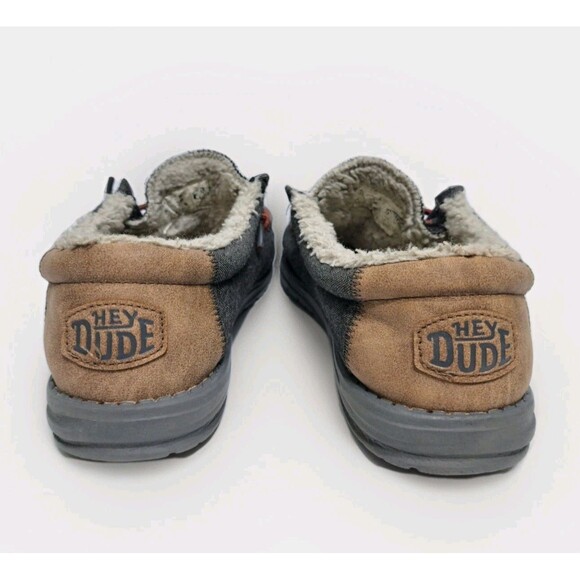 Hey Dude Wally Black Shell Shearling Lined Canvas Slip On Shoes Gray Mens Size 8 - Picture 9 of 10